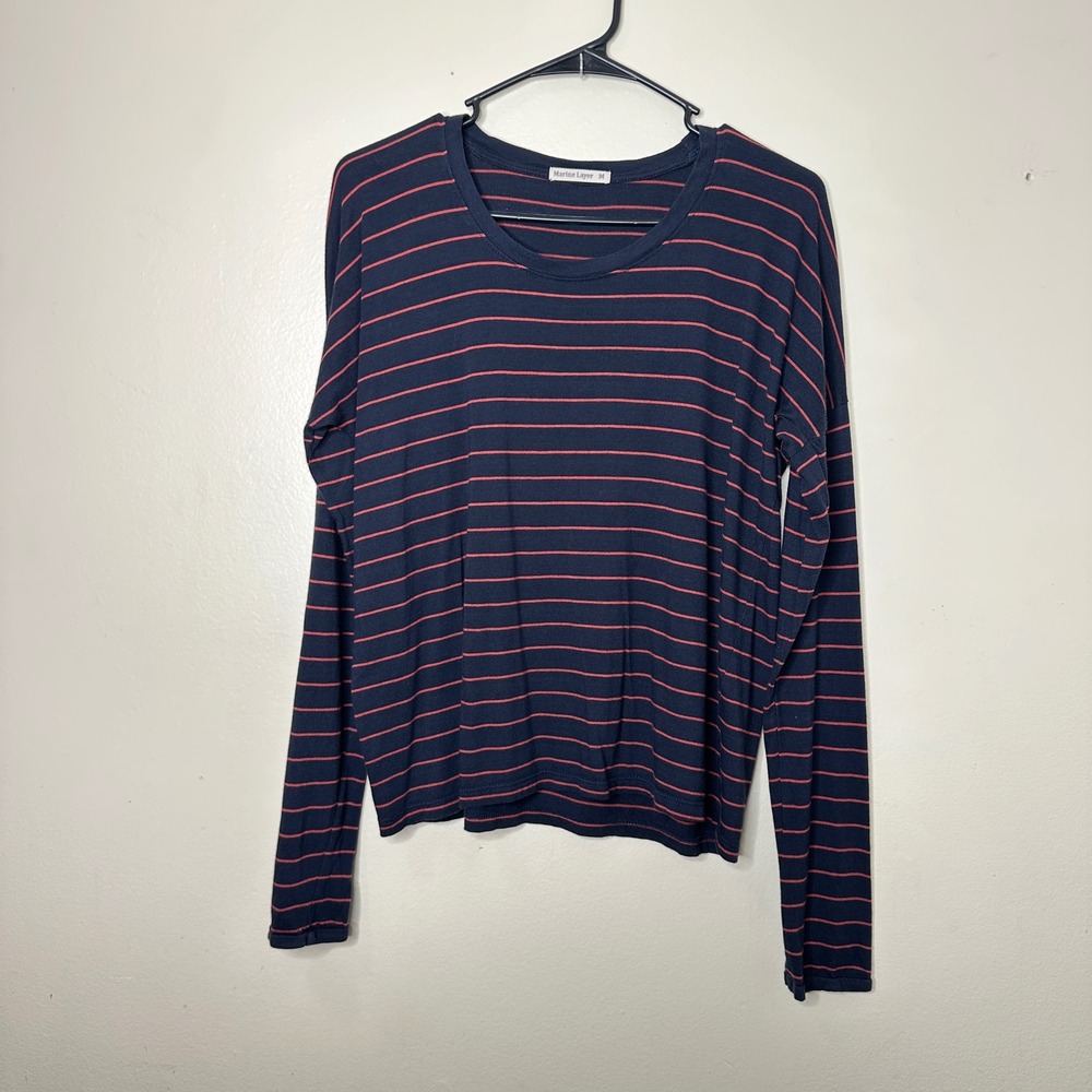 Marine Layer Long Sleeve Striped Tee Navy Red Supima Cotton Modal size Medium